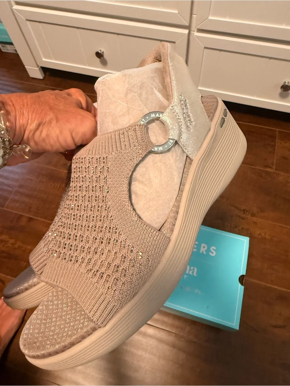 NWT Martha Stewart for Skechers Women’s Knit Slip-On Wedge Sandals - Taupe